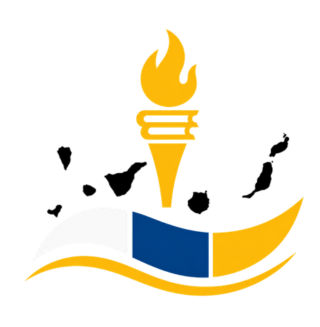 Símbolo de Canarias Progresa: antorcha, libros, islas y colores canarios